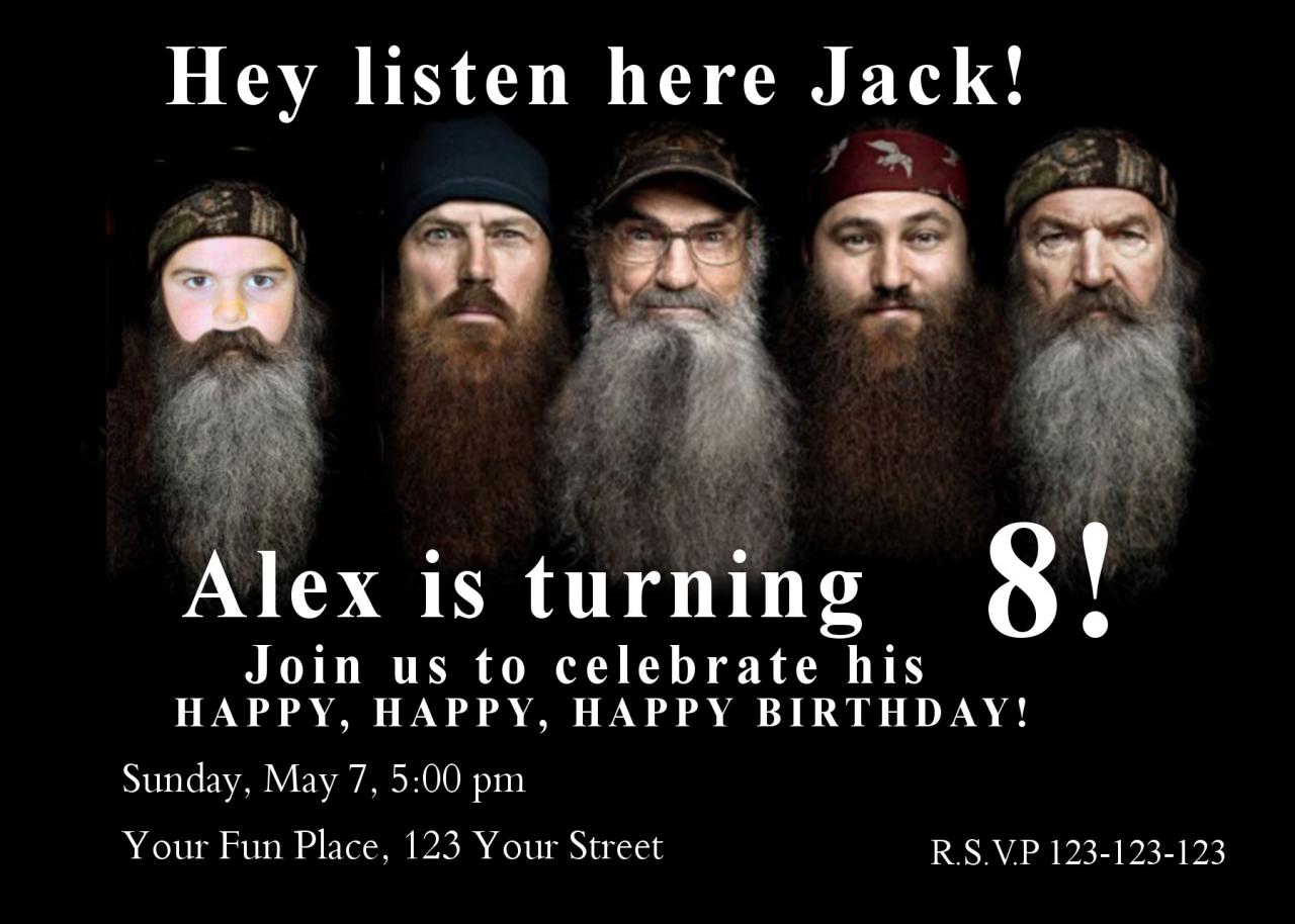 Duck Dynasty Invitation, Birthday Party Invitation, With Or Without Photo